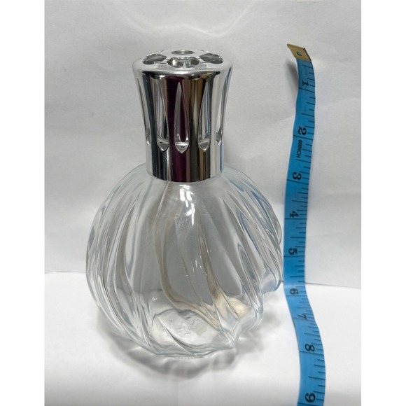 LAMPE BERGER Swirl Ribbed Clear Glass Oil Burner Lamp w/Wick Cap & Crown France - Picture 10 of 11
